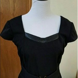 Tahari by ASL Black, Leather Trimmed Career Dress
